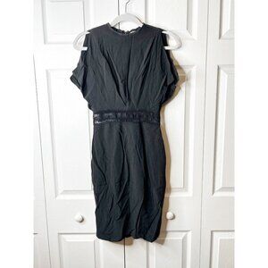 Genny Black Crepe Lurex Embroidered Sheath Dress Women's Size 4
